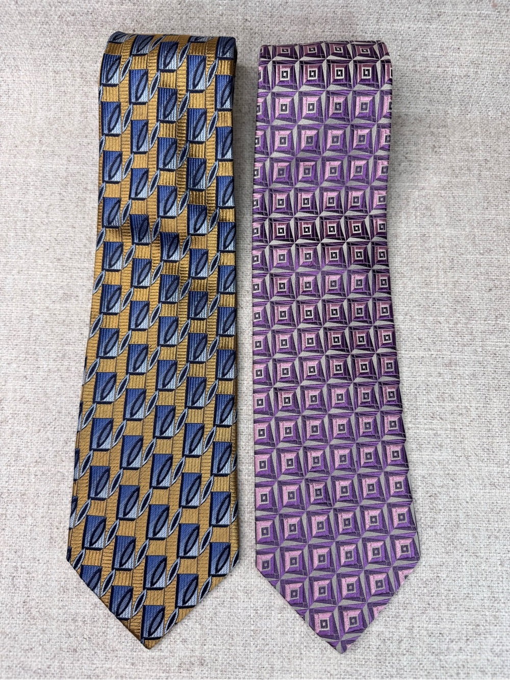 lot of 2 Bachrach men's neckties made in Italy silk geometric kaleidoscope